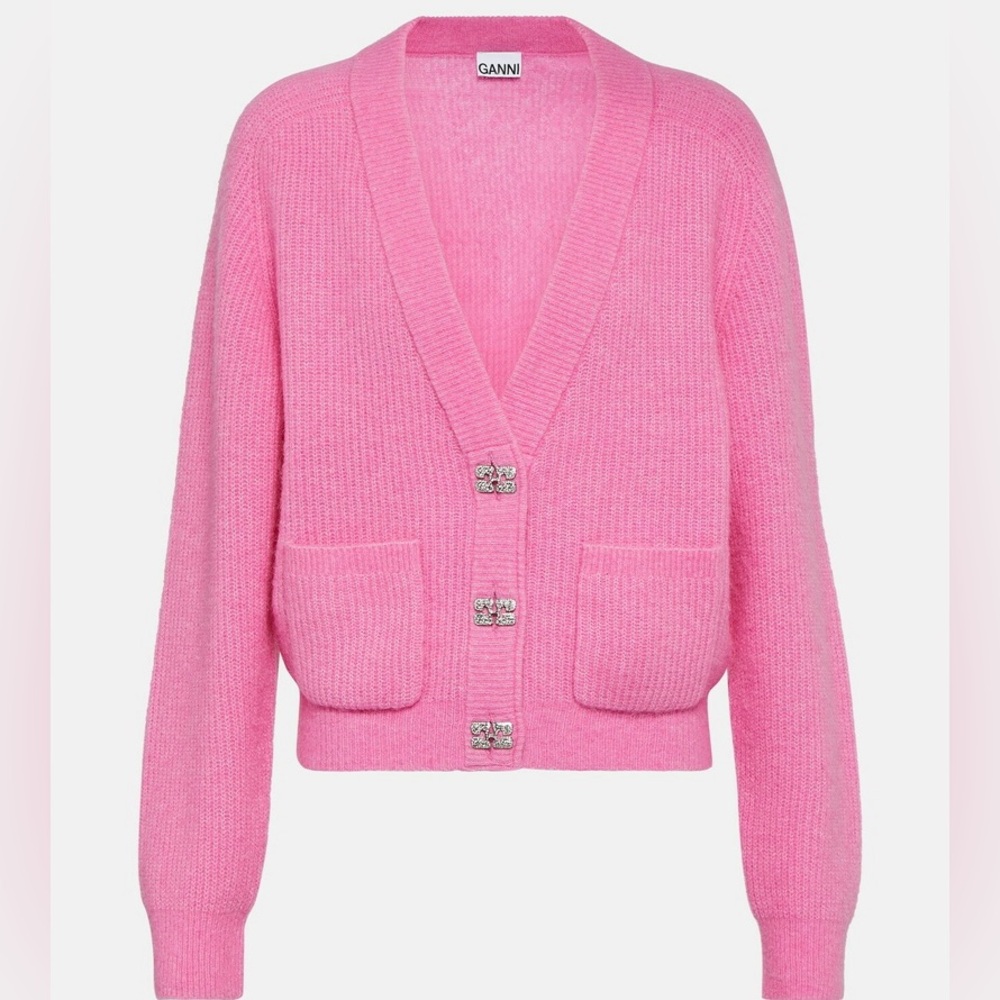 🩷 Ganni Alpaca and wool-blend cardigan. size xs. brand new with tags.
